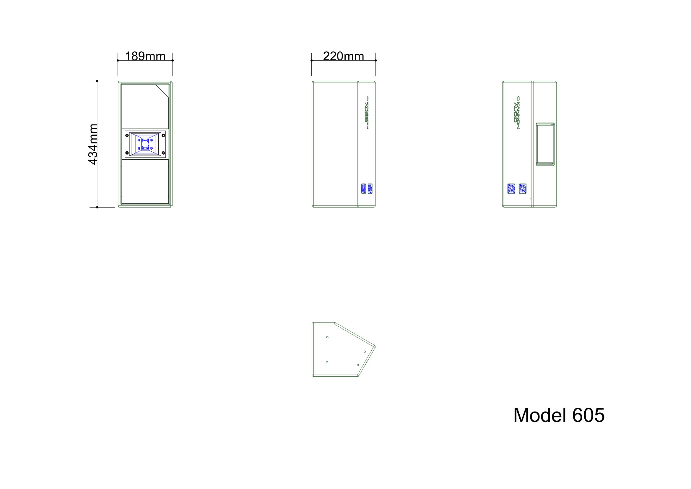 Model 605 — technical drawing, view 3